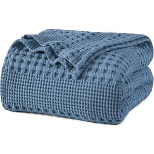 PHF 100% Cotton Waffle Weave Blanket King Size for Bed, Soft Lightweight & Breathable for Spring and Summer, All-Season Comfort, Luxury Aesthetic Blanket for Home Decor, 108"x90", Denim Blue