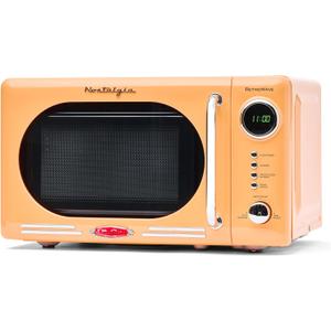 Nostalgia Countertop Microwave Oven with Easy Clean Interior- Retro Microwave with LED Display & Child Lock- Compact 0.7 Cu. Ft Oven With 12 Pre-Programmed Settings for any kitchen-700-Watts-Orange