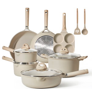 CAROTE 13-Piece Nonstick Pots and Pans Set, Kitchen Cookware Set, Taupe