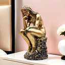 FUNSXBUG Resin The Thinker Woman Statue Figurines Thinking Girl Sculptures Collectible Figurine Home Office Decor Living Room Decoration Bronze