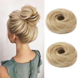 IOVOIMMSL 2PCS Small Cute Messy Bun Hair Piece for Thin Hair Women Mini Synthetic Curly Bun Scrunchies Updo Hairpieces Natural Blonde