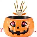 Halloween Candy Bowl Animated Pumpkin Candy Holder with Moving Skeleton Hand Creepy Sound and Red Eyes for Halloween Decorations Indoors and Trick or Treats