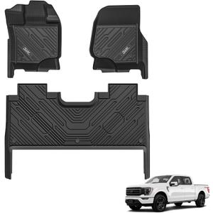 3W Floor Mats Fit for 2015-2025 2026 Ford F150 / F-150 Lightning SuperCrew Cab, TPE All Weather Heavy Duty Floor Liner Custom Fit Accessories Car Liners (with Original Folding Under-Seat Storage Box)