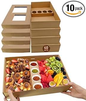 ganfaner Large Cardboard Pastry Boxes with Lids Bulk Pack, Travel Charcuterie Board 40 PK, Disposable Catering Platterbox for 5-8 People, Sturdy Takeout Containers for Picnic Box To-Go 15"x10"x3.5"