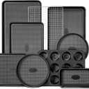 HONGBAKE 9-Piece Baking Pans Set Nonstick, Stackable Non Toxic Bakeware Sets with Diamond Texture, Oven Pan Set for Cooking, Includes Cookie Sheet with Rack, Cake Pan, Roasting Pan, Muffin Tin, Gray