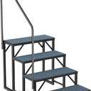RV Steps Spa Steps with Handrail - 4 Step Hot Tub Steps Trailer Steps Mobile Home Stairs for 5th Wheel RV, Trailer, Hot Tub, Pool, Porch with Non-Slip Mats