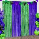 Monster Truck Foil Fringe Curtains Birthday Decorations, 2 Pack 3.28 x 6.56 Ft Cartoon Turtle Tinsel Backdrop Purple and Green Photo Booth Props Green Hero Birthday Party Decorations Favor Supplies