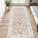 jinchan Runner Rug 2x6 - Hallway Rug Kitchen Washable Runner Vintage Floral Boho Lightweight Thin Non-Slip Retro Distressed Carpet for Entryway Bathroom Bedroom Laundry Room Pink Blush
