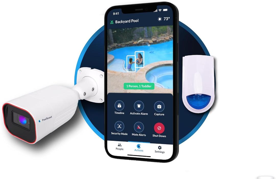 Pro Security Camera & Alarm Unit - Pool Security Alarm System for Preventing Drowning of Toddlers & Pets in Your Swimming Pool (12 Month Premium Subscription Included)
