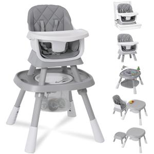 Babyliebe 15-in-1 Baby High Chair, Convertible Highchair for Babies and Toddlers with Activity Center, Booster Seat, Building Block Table, Toddler Chair with Safety Harness, Removable Tray (Gray)
