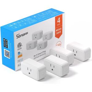 SONOFF S40 WiFi Smart Plug with Energy Monitoring, 15A Smart Outlet Socket ETL Certified, Work with Alexa & Google Home, IFTTT Supporting, 2.4 Ghz WiFi Only (4-Pack)