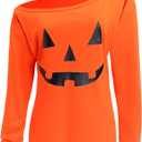 Lymanchi Women Slouchy Shirts Halloween Pumpkin Long Sleeve Sweatshirts Pullover (XX-Large, Orange)