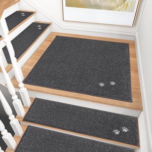 BEQHAUSE Stair Landing Rug Non-Slip 30"x30",Square Stair Landing Mats for Stair Washable,Carpet Stair Treads Matching Mats for Wooden Steps Indoor Landing Rugs Surface Polyester TPE Backing,Dark Grey (2'6" x 2'6" (Rectangular))