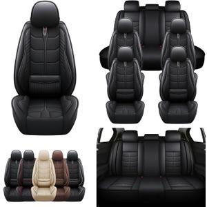 Custom Fit for GMC Yukon 2000-2025 Car Seat Covers Full Set,7-Seats PU Leather Seat Protectors | Heated & Ventilated | SRS Airbag Compatible |Full Set, Black
