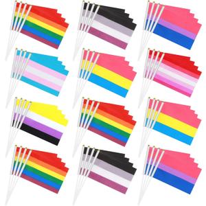 Kinlop 200 Pcs Rainbow Pride Flag Set Small Mini Gay Hand Held Pansexual Bisexual Trans Lesbian Flag Fade Resistant and Vivid Colors for Nonbinary Asexual LGBT Party Decorations, 5.5 x 8.3 Inch