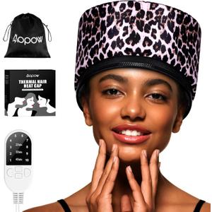 Heat Cap Leopard Thermal Steam Cap - 10-Level Heating for Deep Conditioning Natural and Black Hair at Home