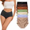 Ailongcity Womens Underwear High Waist No Show 7 Pack Panties Seamless Full Coverage Briefs Silky Stretch (US, Alpha, Small, Regular, Regular, Black/Orange/Purple/Marron/Green/Coffee brown/Nude)