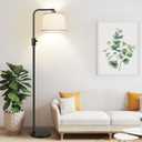 Upgraded Dimmable Floor Lamp, 1000 Lumens LED Edison Bulb Included, Arc Floor Lamps for Living Room Modern Standing Lamp with Linen Shade, Tall Lamp for Bedroom Office Dining Room- Black