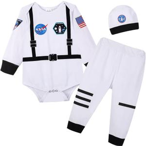 Newborn Infant Baby Boys Girls Astronaut Costume Toddler Police Uniform pirate Outfit Prince Doctor Costume (0-3 Months, Astronaut Long White)