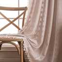Deeprove Boho Curtain 72 inches Length for Living Room Bedroom, Light Brown Bohemian Coffee Linen Sheer 72 inches Long Tassel Stripe Embroidery Privacy Window Treatment W52 x L72, 1 Panel Natural