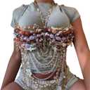 Handmade Multilayer Pearls Body Chain Top Featuring Colorful Acrylic Gemstones for Beach Parties and Club Event