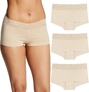 Maidenform Women's Underwear Boy Shorts Pack, 3-Pack, Stretch Cotton Underwear Women Pack, Comfy Boy short Panties for Women, Latte Lift, L