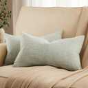 ZeeMart Rustic Cotton Linen Lumbar Throw Pillow Covers Set of 2, 12x20 Inch Green, Farmhouse Style Decorative Couch Pillow Cases Sage Green Cushion Covers for Sofa Bed Living Room Home Decor