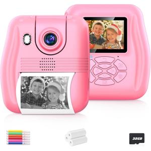 Kids Camera Instant Print Christmas Birthday Gifts for 3 4 5 6 7 8 9 Year Old Girls Boys,Digital Camera for Toddler,Toys for Kids Age 4-8 with 3 Rolls Print Paper,32GB Card