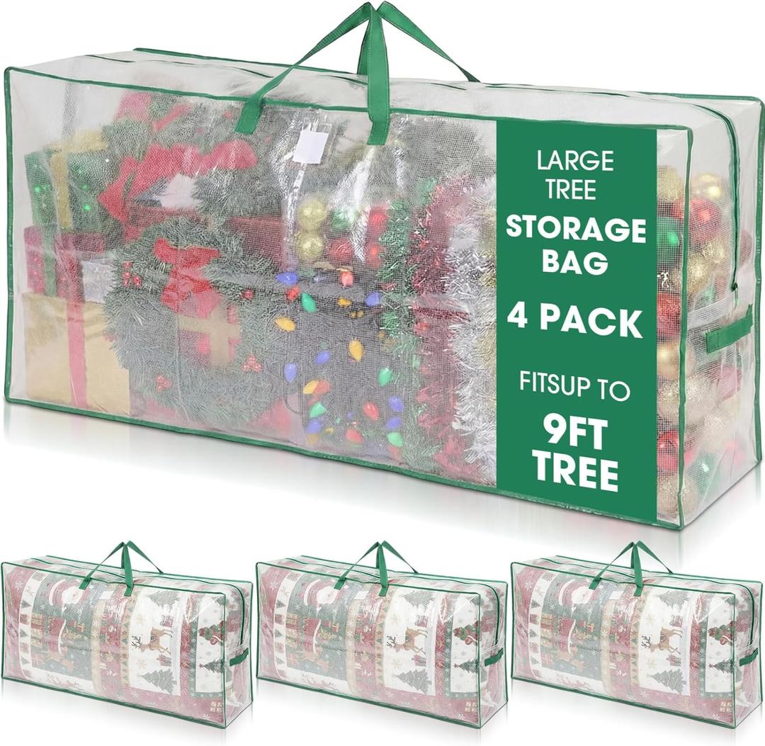 4 Pack Extra Large Moving Bags Heavy Duty, 126 Gallon Clear Storage Bags with Reinforced Handles & Zipper, Waterproof Storage for Moving Clothes Bedding Christmas Seasonal Decorations (Green)