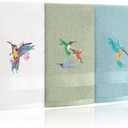 Tingjoo 3 Pcs Hummingbird Hand Towels Farmhouse Garden Hummingbird Bathroom Decor 14x29 Inch Embroidered Bird 100% Cotton Soft Decorative Summer Hand Towels for Bathroom Kitchen (Green Gray)