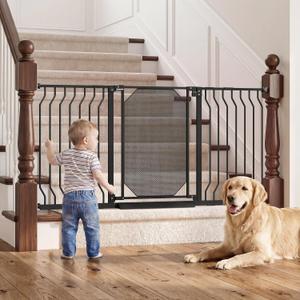 29.5-61.5" Extra Wide Baby Gate for Stairs, Child & Pet Proof, No-Drill Pressure Mount Auto Close One-Hand Operation, Indoor Dog Gate for Doorways, 7 Adjustable Sizes, 30.5" Tall, Black