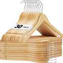 HOUSE DAY Wooden Hangers 30 Pack, Solid Wood Clothes Hangers with Non Slip Pant Bar, Heavy Duty Wooden Coat Hanger for Closet, Smooth Finish Wood Hangers for Shirts, Suits Jackets, Dress, Natural