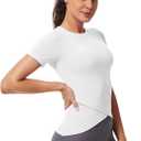 2 x MathCat Workout Shirts for Women, Workout Tops for Women Short Sleeve, Cross Hem Compression Shirts (White, XS)