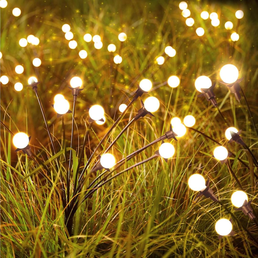 Brightown Solar Garden Lights - 4 Pack 48 LED Firefly Lights with 2 Lighting Mode, Sway by Wind, Waterproof Solar Light for Outdoor Outside Yard, Warm White (Globe)