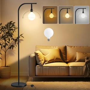 Marlrin Industrial Metal Floor Lamp with Acrylic Shade, 12W LED Bulb Standing Lamp for Living Room with 3 Color Temperatures, 65" Light with Foot Switch for Bedroom Reading(Black,3000K-4000K-6500K)