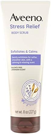 Aveeno Stress Relief Body Scrub, Exfoliating Body Wash for Softer, Smoother Skin, Formulated with Prebiotic Oat & Lavender Scent to Calm & Relax, Sulfate-Free & Soap-Free, 8 fl. oz