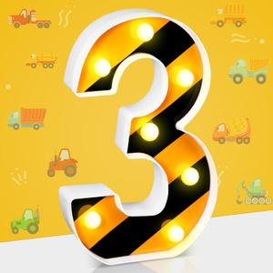 Construction Birthday Party Decorations, Truck LED Number Lights Decorative LED Light up Number Kids Boy Man Construction Party Centerpiece Dump Truck Birthday Supplies(3)