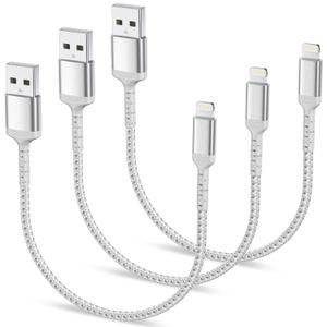 1.5ft iPhone Charging Cable Short, 3-Pack Braided USB A to Lightning Cord CarPlay [MFi Certified] Compatible with Apple iPhone 14 13 12 11 Pro/Max/Mini Xs SE2, Short Lightning Cable for Car (Silver)