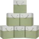 Cube Storage Bins, Collapsible Fabric Storage Cubes Bins, 11 Inch Cube Storage Bins with Handles, Foldable Storage Cubes (White/Green, 6Pack)