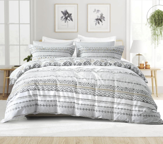 CozyDH Duvet Cover Set Queen Size - 100% Cotton 400TC Boho Aztec, Soft and Breathable Queen Duvet Cover for All Season, Bohemian Geometric 3pcs Bedding Set (Queen, 90"x90", No Comforter