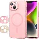 ESR for iPhone 14 Case with MagSafe, Supports Magnetic Charging, Slim Liquid Silicone Case, Shock Absorbing, Screen and Camera Protection, Cloud Series, Pink