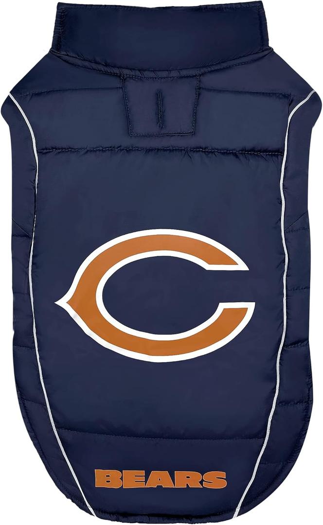 NFL Chicago Bears Puffer Vest for Dogs & Cats, Size Large. Warm, Cozy, and Waterproof Dog Coat, for Small and Large Dogs/Cats. Best NFL Licensed PET Warming Sports Jacket