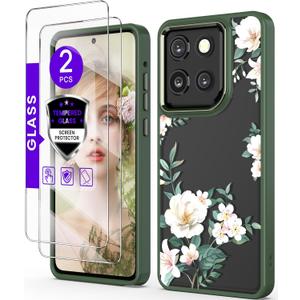 for Motorola Moto G Stylus 5G 2025 Case+Tempered Glass Screen Protector, Military Grade Protective Slim Soft TPU + Hard PC, Girls Women Crystal Clear Flower Pattern Case Cover (Magnolia)