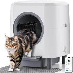 Automatic Litter Box, Self Cleaning Litter Box, Odor Control, 90L Large Capacity with APP Control and Safety Sensor, Ellenpent, for Multiple Cats, Large Cat, with 3 Rolls Garbage Bags (White)