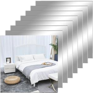 12" x 12" Acrylic Flexible Mirror Sheets, 8 Pack Self Adhesive Mirror Tiles Square Cuttable Mirrors Wall Stickers, Non-Glass Plastic Mirrors Stickers Safety Reflective for DIY Craft Home Wall Decor