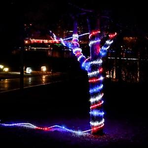DINGFU 50ft 360 LED Waterproof Rope Lights, 110V Connectable Indoor Outdoor Led Rope Lights for Deck, Patio, Pool, Camping, Bedroom Decor, Landscape Lighting and More (RED+White+Blue)