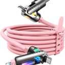 LISEN Pink iPhone Charger Cable, 240W Chubby USB C, 4 in 1 Charging Cable (6.6FT) with Light, USB A/C to C/L Multi Charging for iPhone 16 15 14 Pro Max/MacBook/iPad Pro/Samsung, Pink Accessories