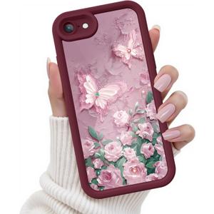 for iPhone SE/8/7 Case, Creative Butterfly Pattern Design for Girl Women, Soft Silicone Shockproof Anti-Scratch Protection Phone Cover for iPhone SE/8/7 (3D Rose Butterfly)
