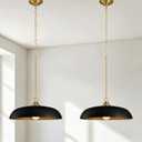 2 Pack 17.8" Black Gold Dome Metal Pendant Lights Kitchen Island, Large