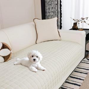 MYSKY HOME Sofa Cover, Couch Cover for Dogs Washable, Sectional Couch Covers, Sofa Slipcovers for 2 Cushion Couch Sofa, Anti Slip Furniture Protector Covers for Pets (Cream, 34"x 63", Only 1 PCS)